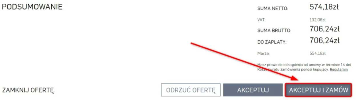 akceptacja oferty b2b